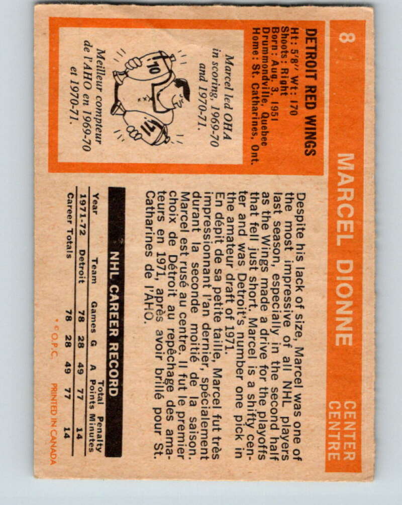 1972-73 O-Pee-Chee #8 Marcel Dionne Detroit Red Wings V3189