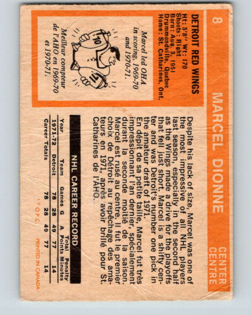 1972-73 O-Pee-Chee #8 Marcel Dionne Detroit Red Wings V3190