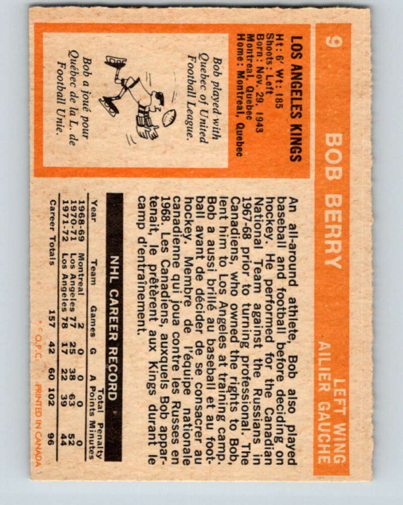 1972-73 O-Pee-Chee #9 Bob Berry Los Angeles Kings V3191