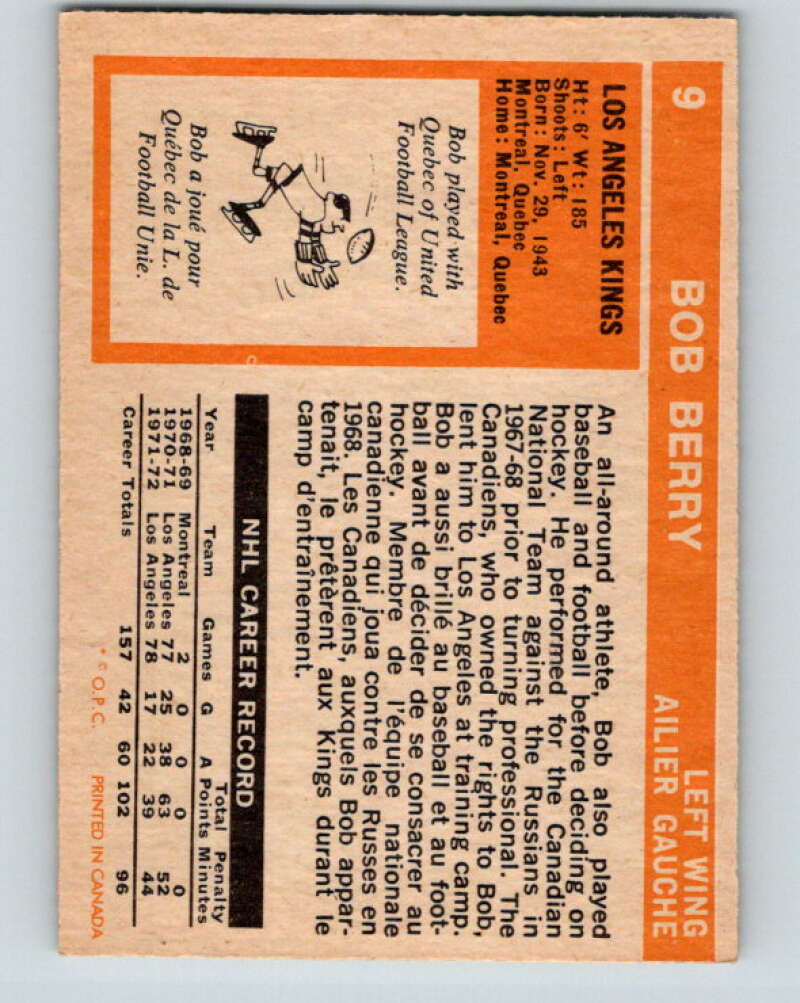 1972-73 O-Pee-Chee #9 Bob Berry Los Angeles Kings V3192