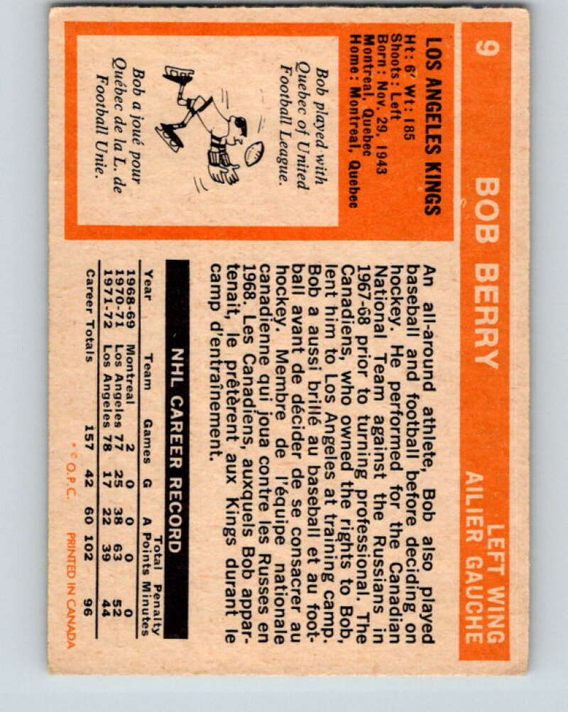 1972-73 O-Pee-Chee #9 Bob Berry Los Angeles Kings V3194