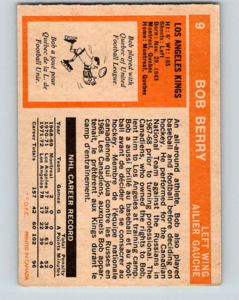 1972-73 O-Pee-Chee #9 Bob Berry Los Angeles Kings V3195