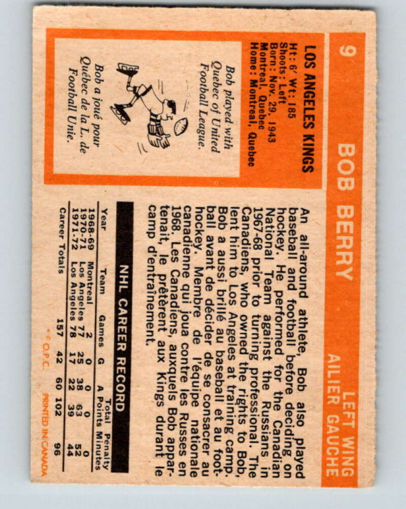 1972-73 O-Pee-Chee #9 Bob Berry Los Angeles Kings V3196