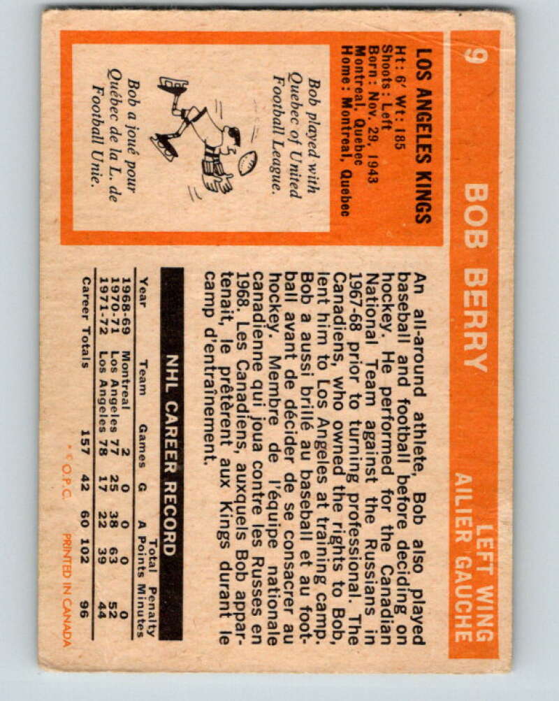 1972-73 O-Pee-Chee #9 Bob Berry Los Angeles Kings V3198