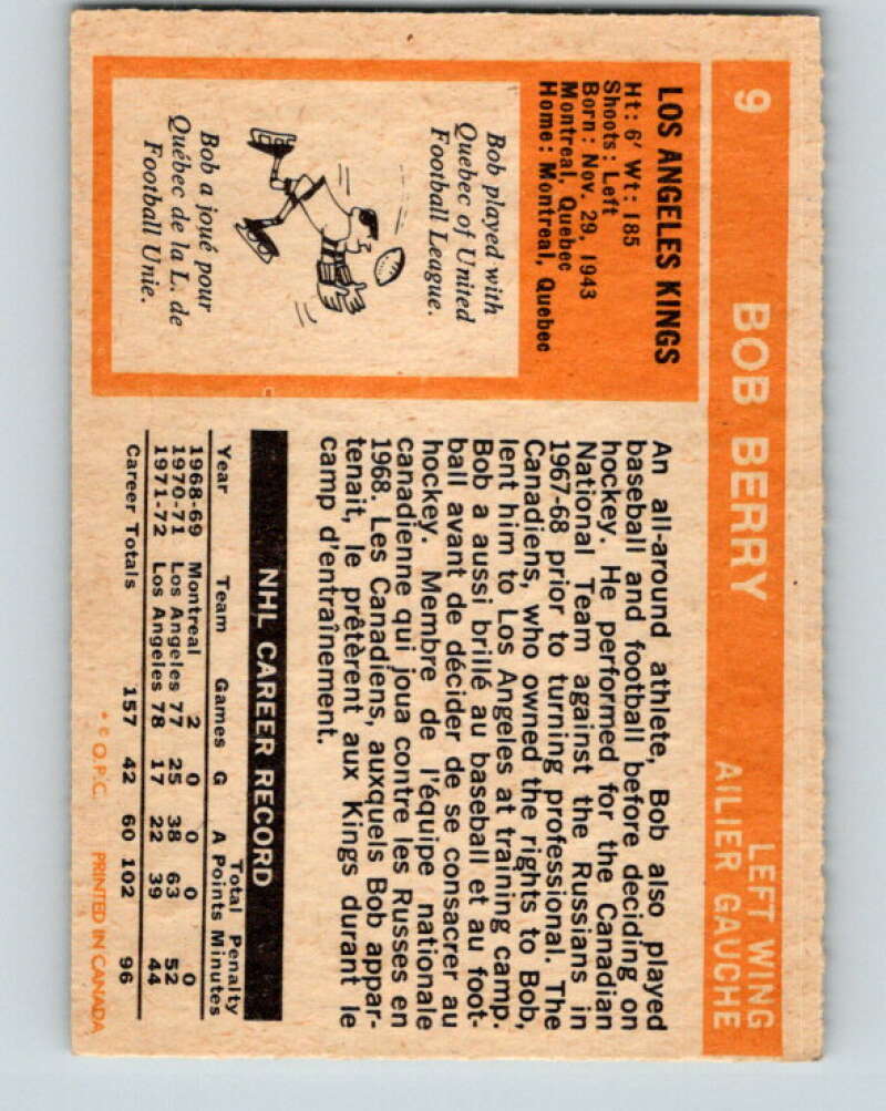 1972-73 O-Pee-Chee #9 Bob Berry Los Angeles Kings V3199