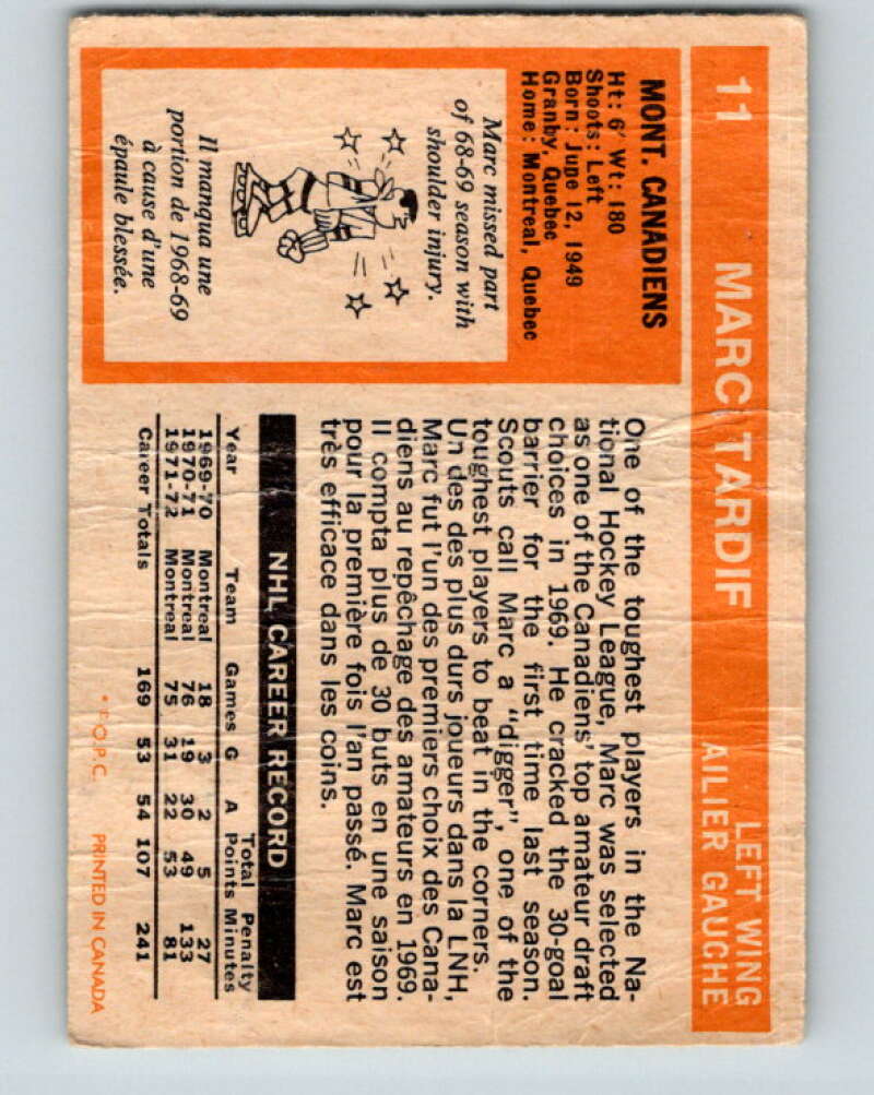 1972-73 O-Pee-Chee #11 Marc Tardif Montreal Canadiens V3204
