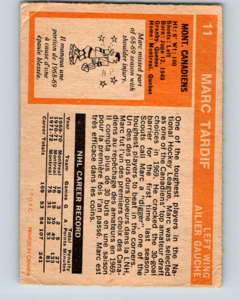 1972-73 O-Pee-Chee #11 Marc Tardif Montreal Canadiens V3205