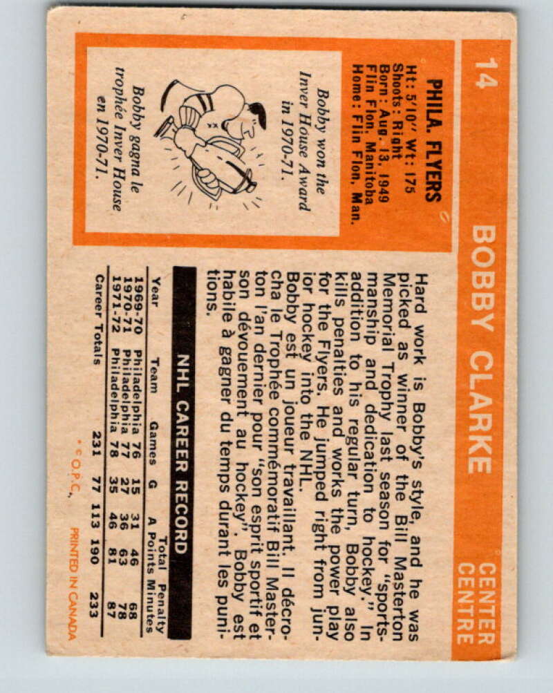 1972-73 O-Pee-Chee #14 Bobby Clarke Philadelphia Flyers V3222
