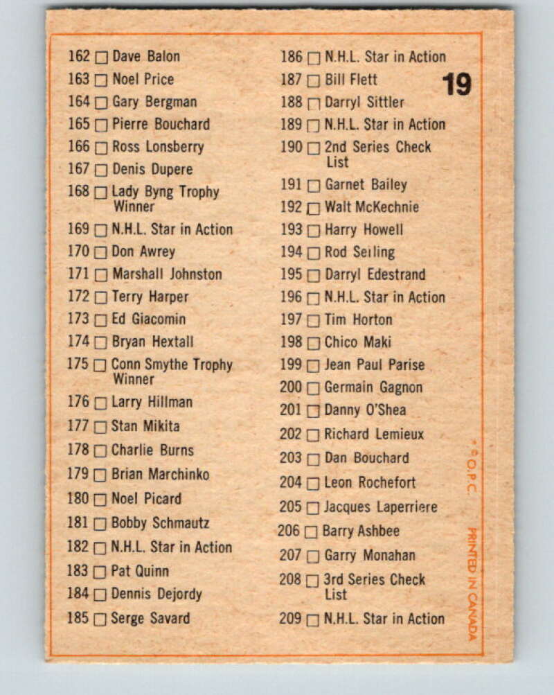 1972-73 O-Pee-Chee #19 Checklist UER V3245