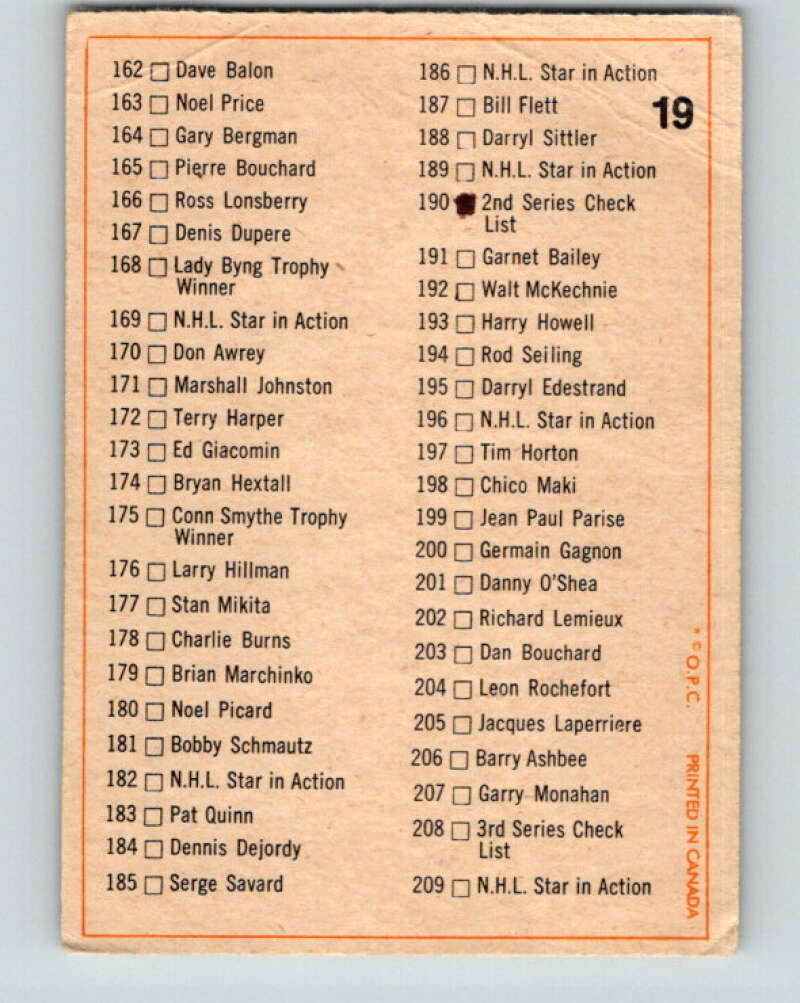 1972-73 O-Pee-Chee #19 Checklist UER V3247
