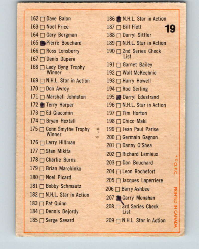 1972-73 O-Pee-Chee #19 Checklist UER V3248