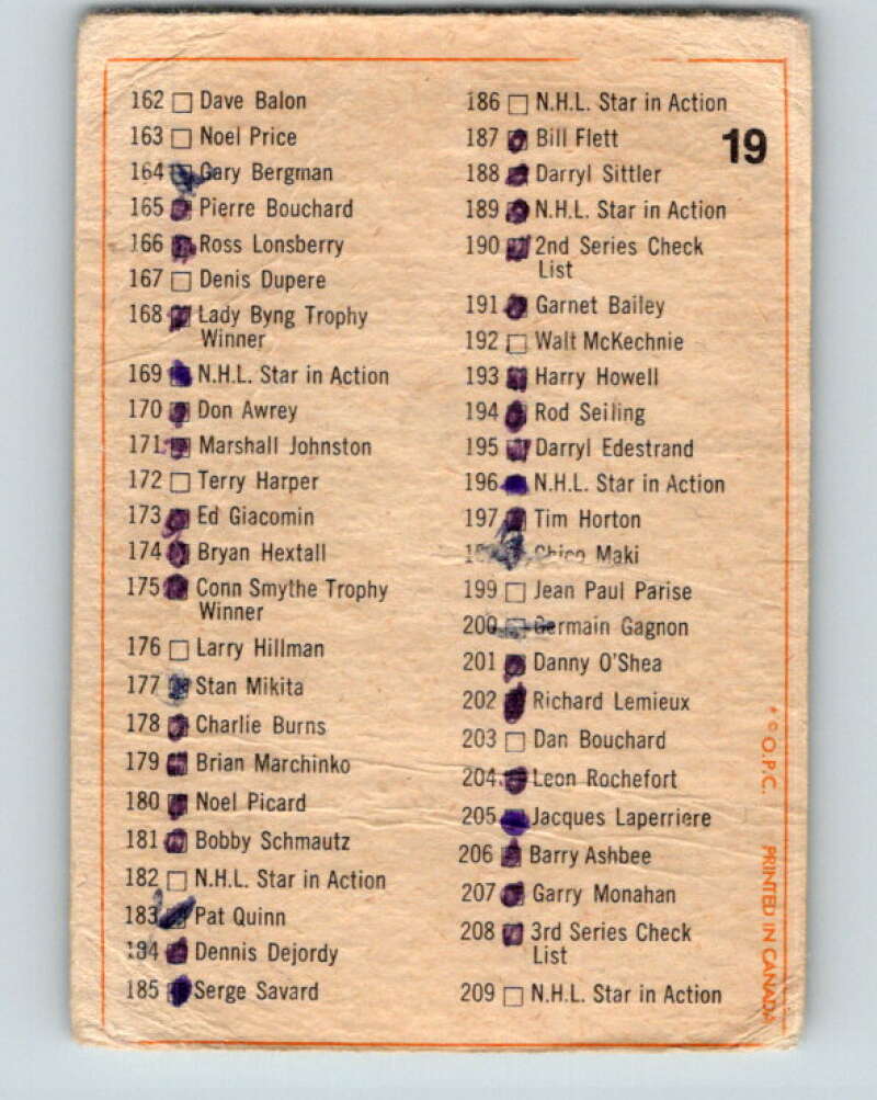 1972-73 O-Pee-Chee #19 Checklist UER V3249