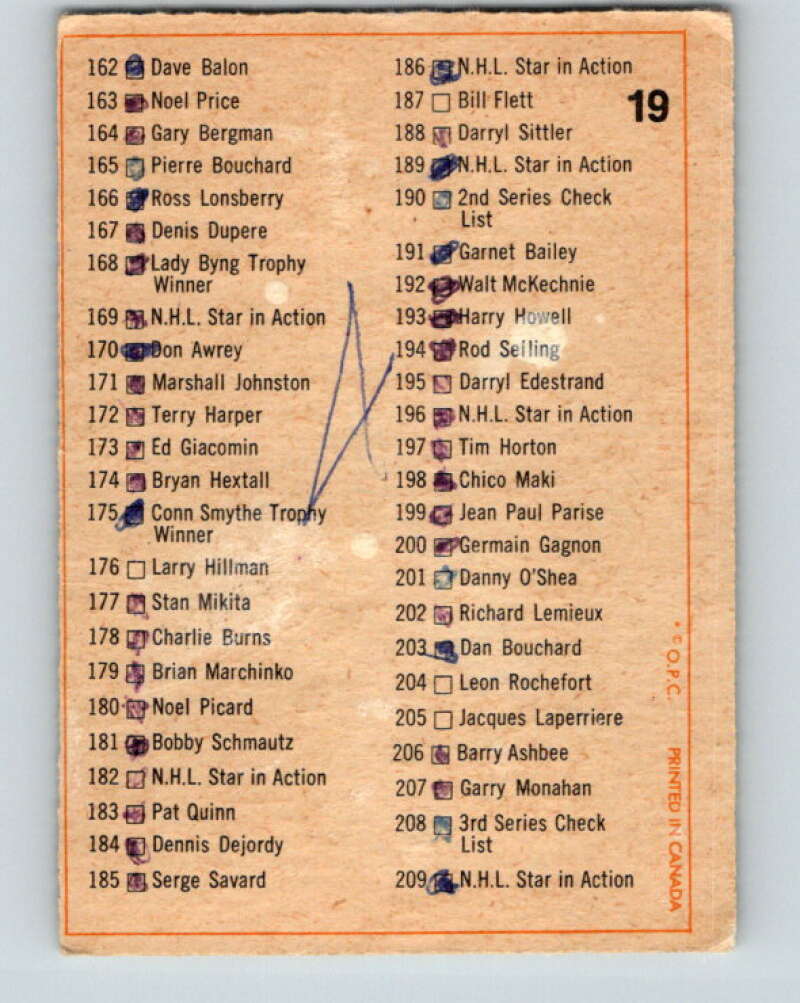 1972-73 O-Pee-Chee #19 Checklist UER V3251