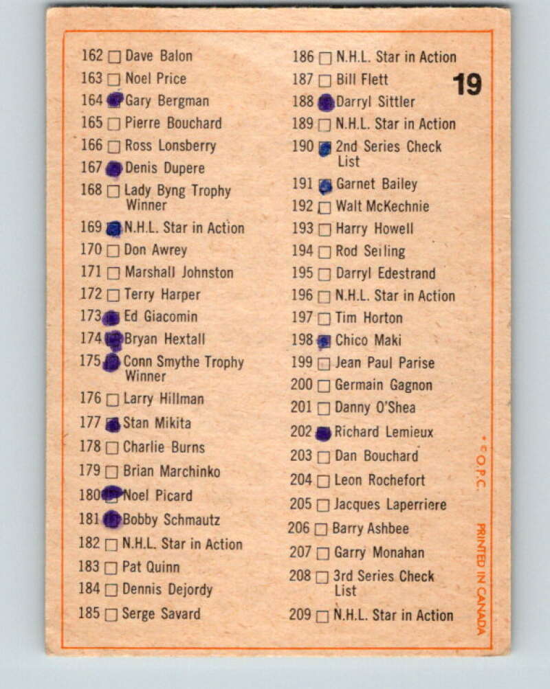 1972-73 O-Pee-Chee #19 Checklist UER V3252