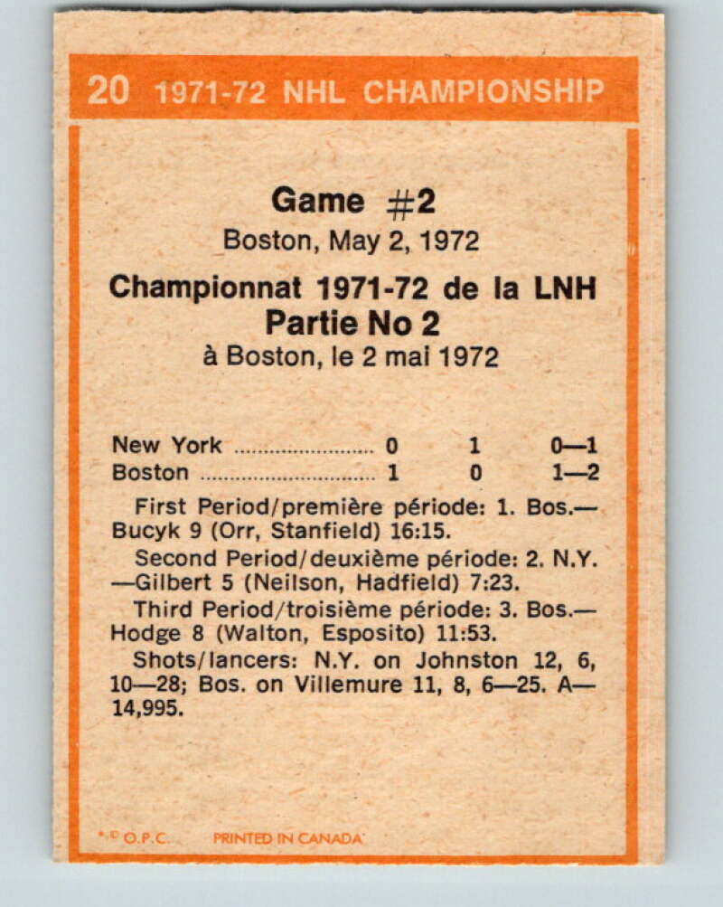 1972-73 O-Pee-Chee #20 Playoff Game 2 Boston Bruins/New York Rangers V3255