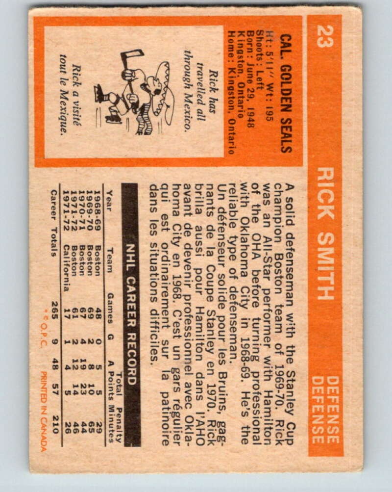 1972-73 O-Pee-Chee #23 Rick Smith UER California Golden Seals V3271
