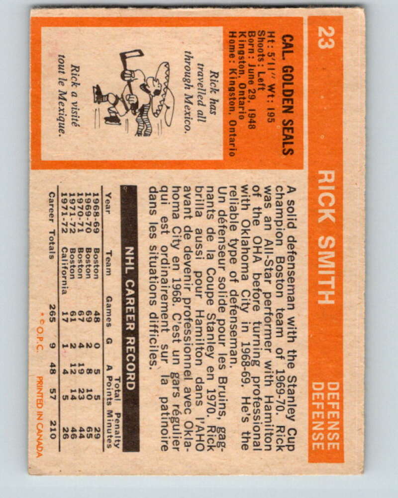 1972-73 O-Pee-Chee #23 Rick Smith UER California Golden Seals V3272