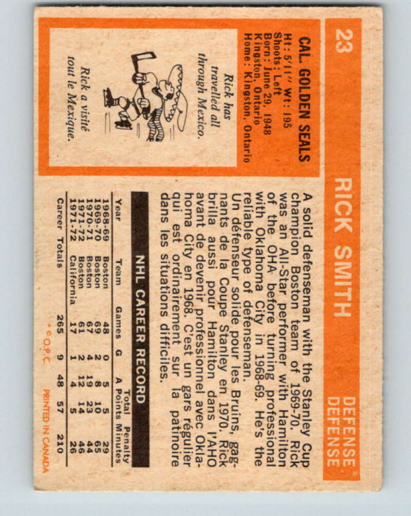1972-73 O-Pee-Chee #23 Rick Smith UER California Golden Seals V3273