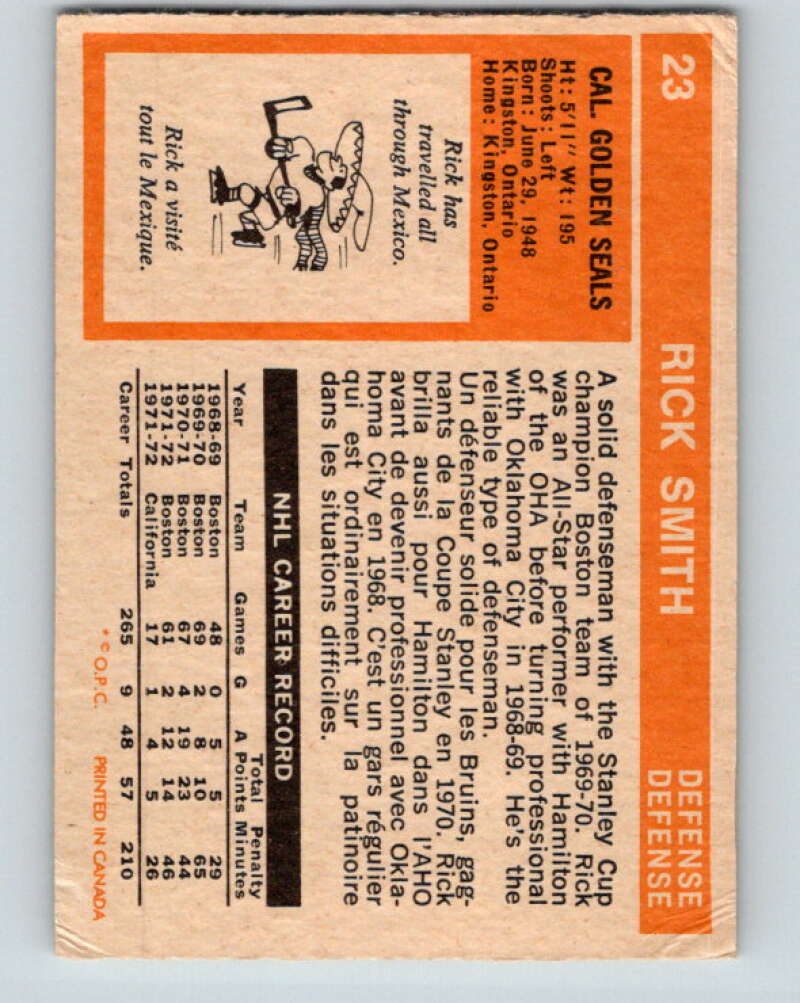 1972-73 O-Pee-Chee #23 Rick Smith UER California Golden Seals V3274
