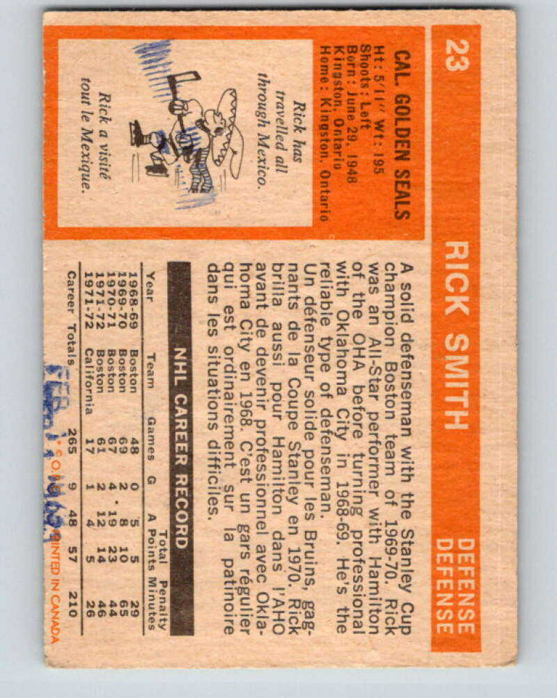 1972-73 O-Pee-Chee #23 Rick Smith UER California Golden Seals V3275