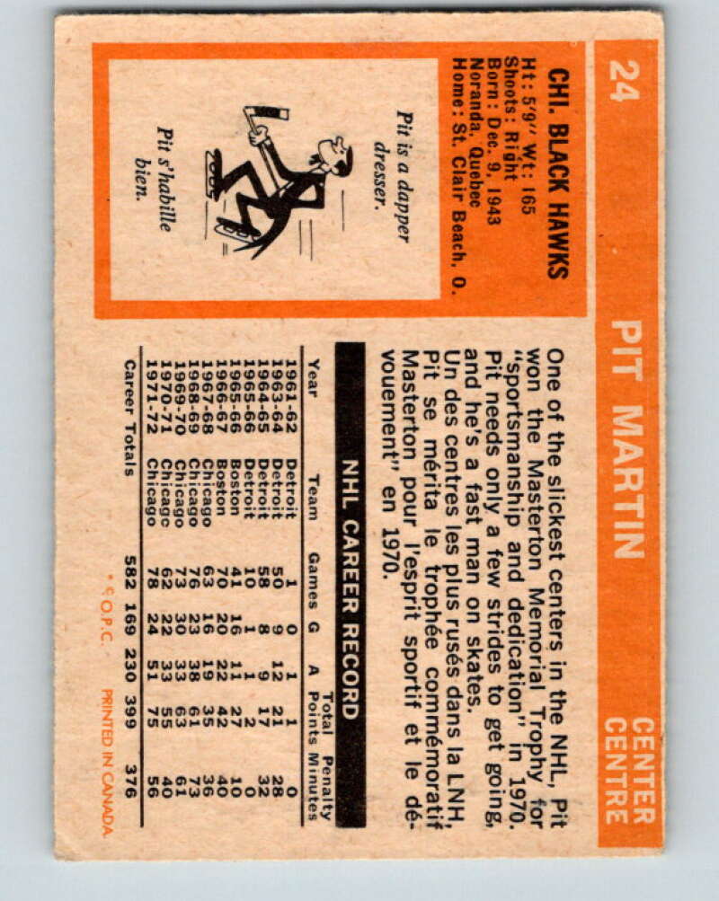 1972-73 O-Pee-Chee #24 Pit Martin Chicago Blackhawks V3280