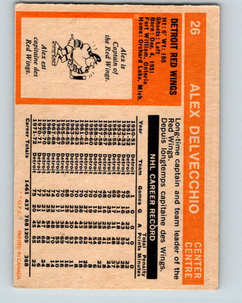 1972-73 O-Pee-Chee #26 Alex Delvecchio Detroit Red Wings V3296