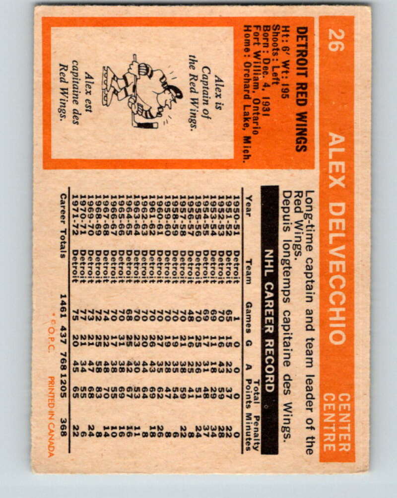 1972-73 O-Pee-Chee #26 Alex Delvecchio Detroit Red Wings V3297