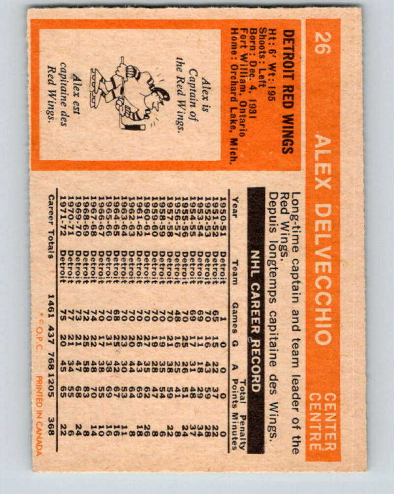 1972-73 O-Pee-Chee #26 Alex Delvecchio Detroit Red Wings V3298