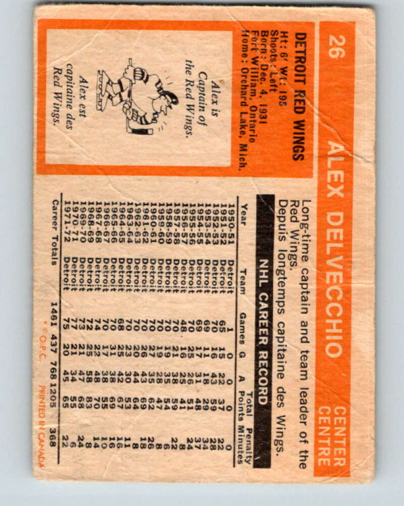 1972-73 O-Pee-Chee #26 Alex Delvecchio Detroit Red Wings V3299