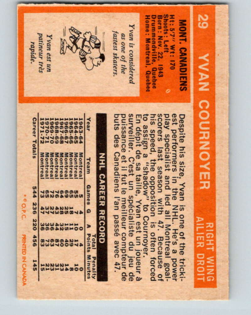 1972-73 O-Pee-Chee #29 Yvan Cournoyer Montreal Canadiens V3315