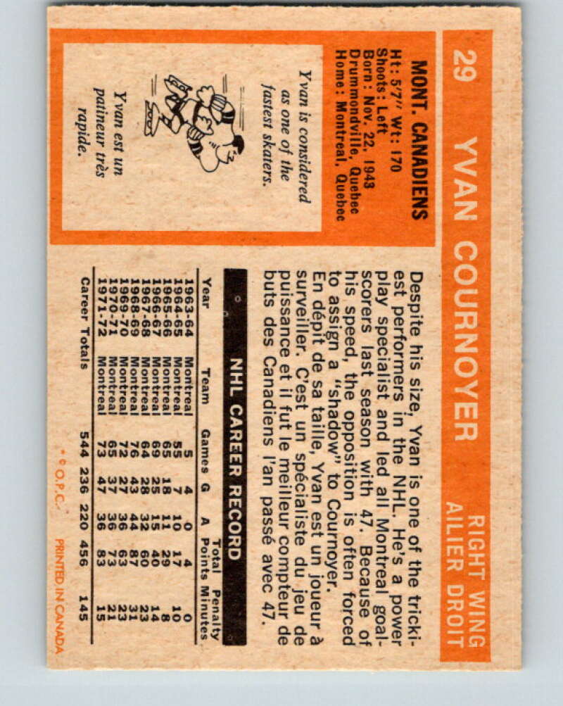 1972-73 O-Pee-Chee #29 Yvan Cournoyer Montreal Canadiens V3316