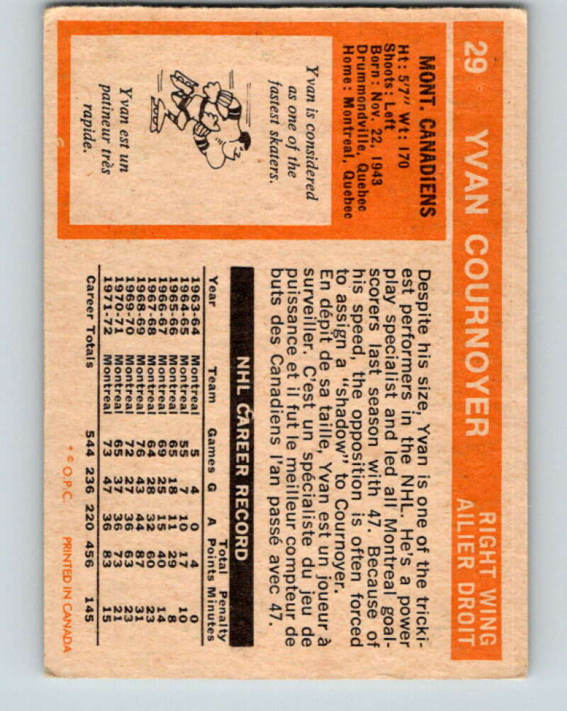 1972-73 O-Pee-Chee #29 Yvan Cournoyer Montreal Canadiens V3317