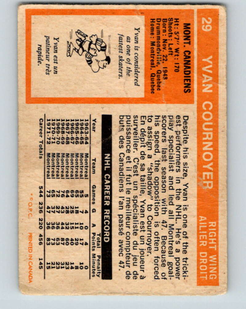 1972-73 O-Pee-Chee #29 Yvan Cournoyer Montreal Canadiens V3318