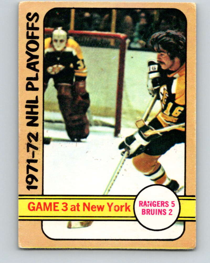 1972-73 O-Pee-Chee #30 Playoff Game 3 New York Rangers/Boston Bruins V3321