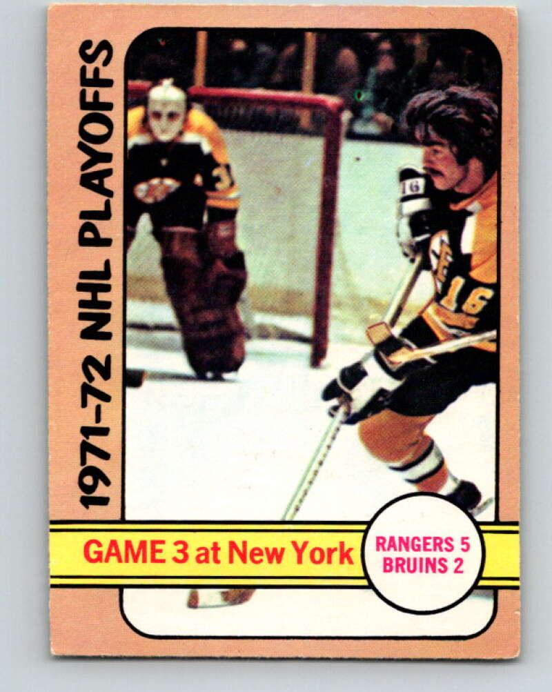 1972-73 O-Pee-Chee #30 Playoff Game 3 New York Rangers/Boston Bruins V3324