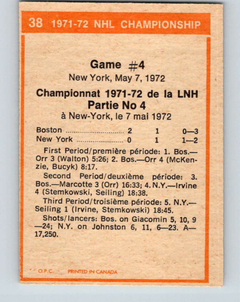 1972-73 O-Pee-Chee #38 Playoff Game 4 Boston Bruins/New York Rangers V3370