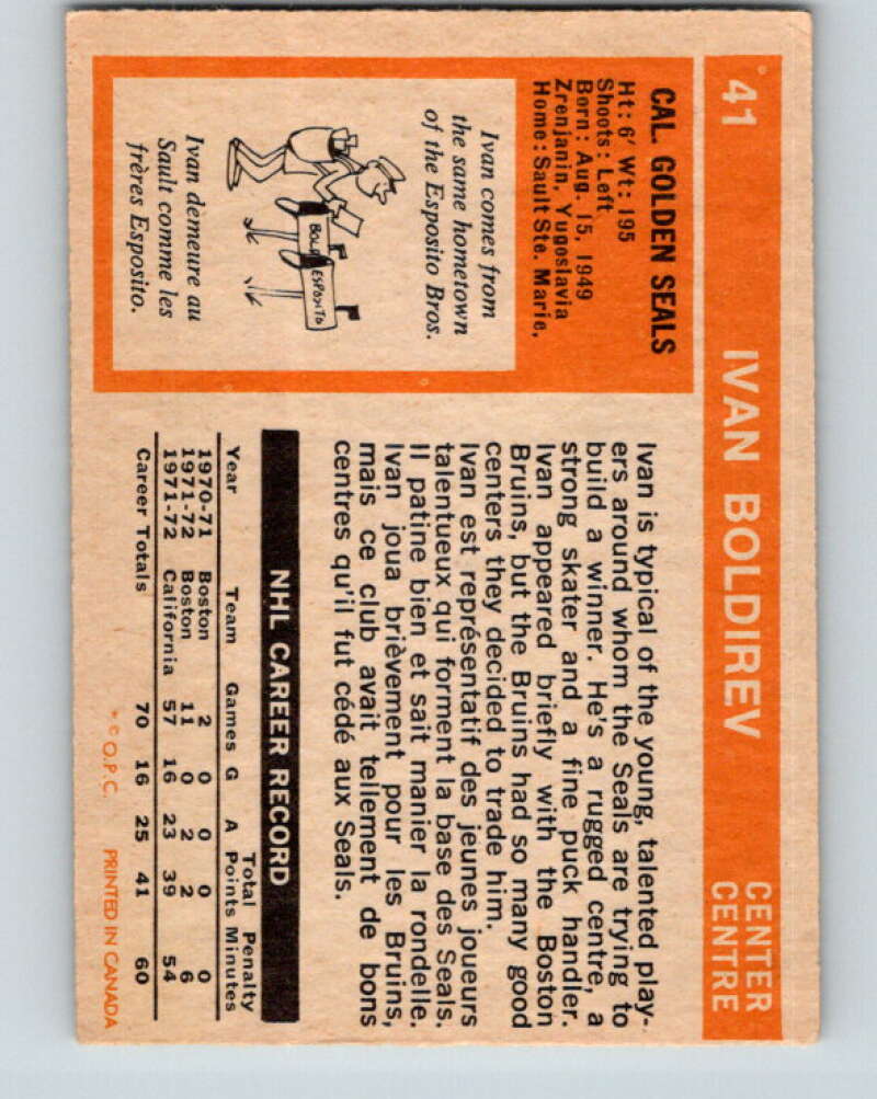1972-73 O-Pee-Chee #41 Ivan Boldirev RC Rookie California Golden Seals V3384