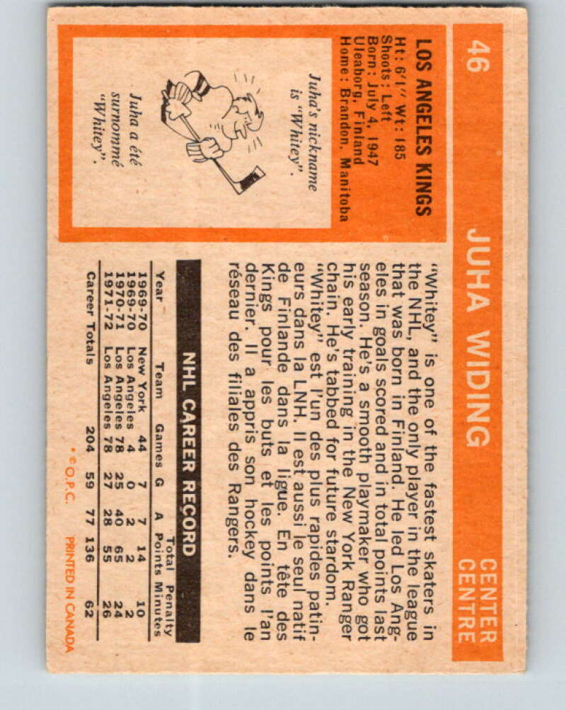 1972-73 O-Pee-Chee #46 Juha Widing Los Angeles Kings V3406