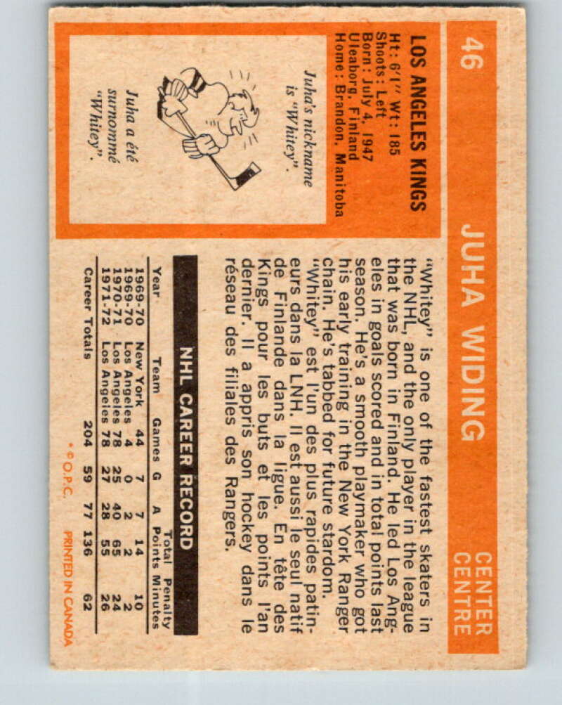 1972-73 O-Pee-Chee #46 Juha Widing Los Angeles Kings V3407
