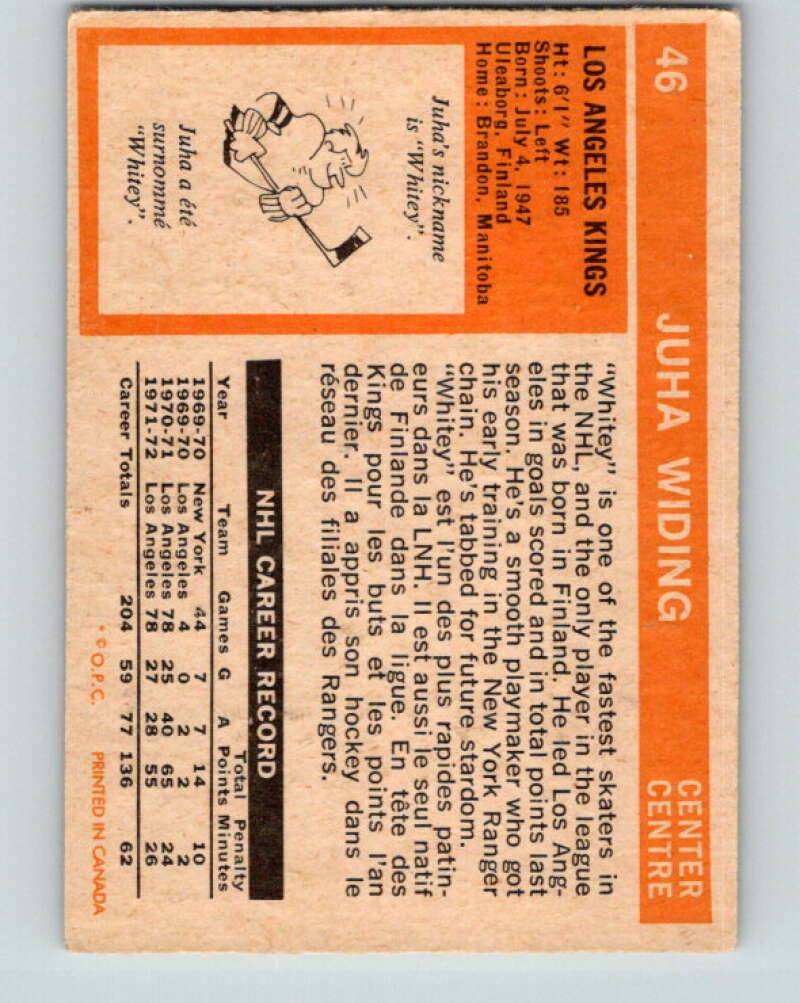 1972-73 O-Pee-Chee #46 Juha Widing Los Angeles Kings V3409