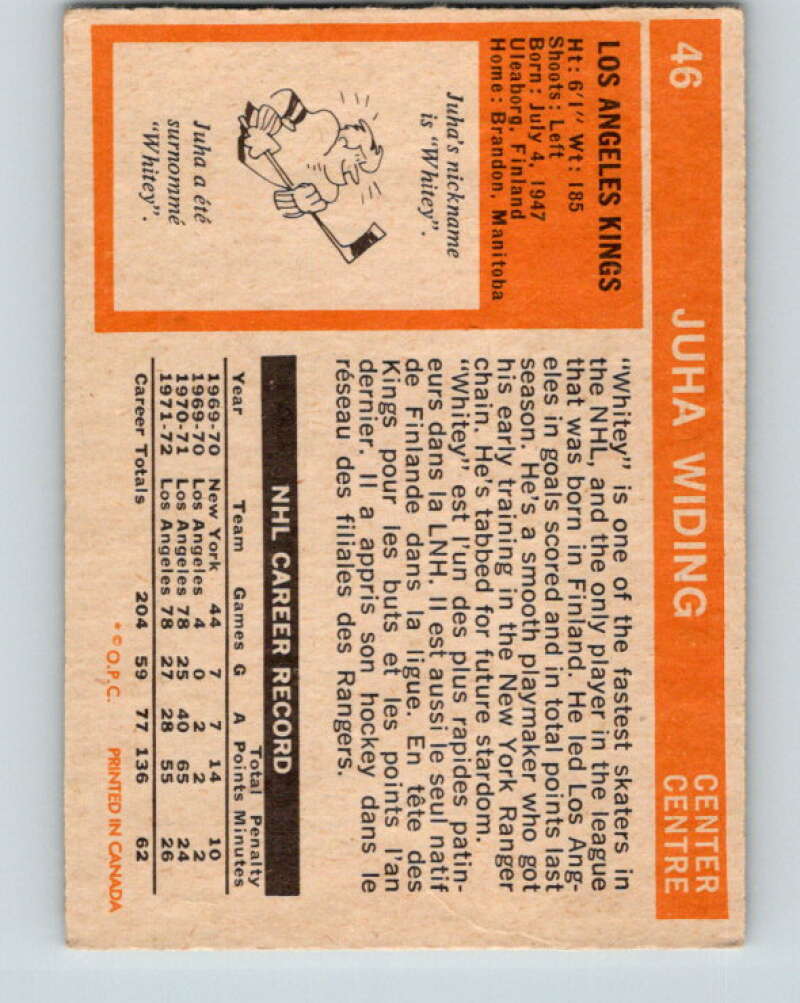 1972-73 O-Pee-Chee #46 Juha Widing Los Angeles Kings V3410