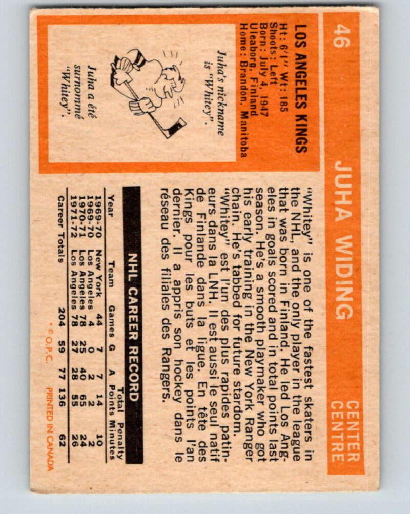1972-73 O-Pee-Chee #46 Juha Widing Los Angeles Kings V3411