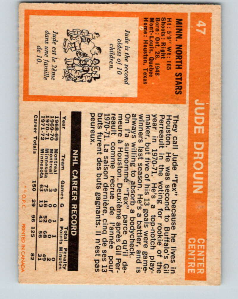 1972-73 O-Pee-Chee #47 Jude Drouin Minnesota North Stars V3412