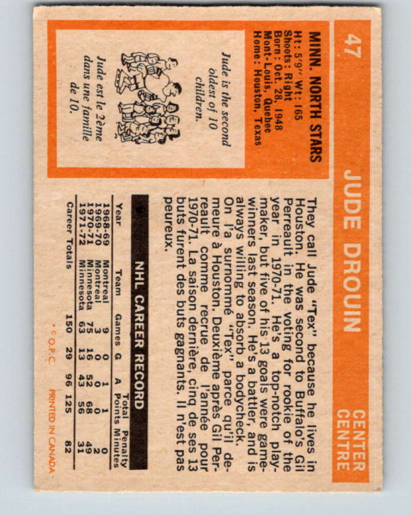 1972-73 O-Pee-Chee #47 Jude Drouin Minnesota North Stars V3418