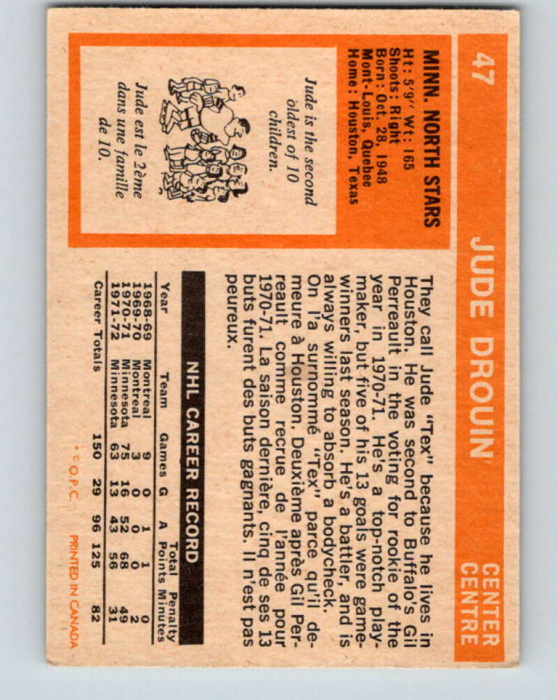 1972-73 O-Pee-Chee #47 Jude Drouin Minnesota North Stars V3421