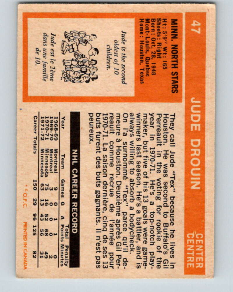 1972-73 O-Pee-Chee #47 Jude Drouin Minnesota North Stars V3423