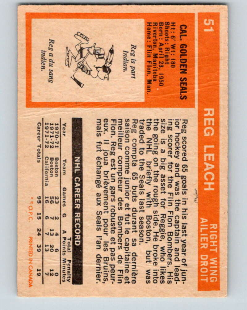 1972-73 O-Pee-Chee #51 Reggie Leach California Golden Seals V3446