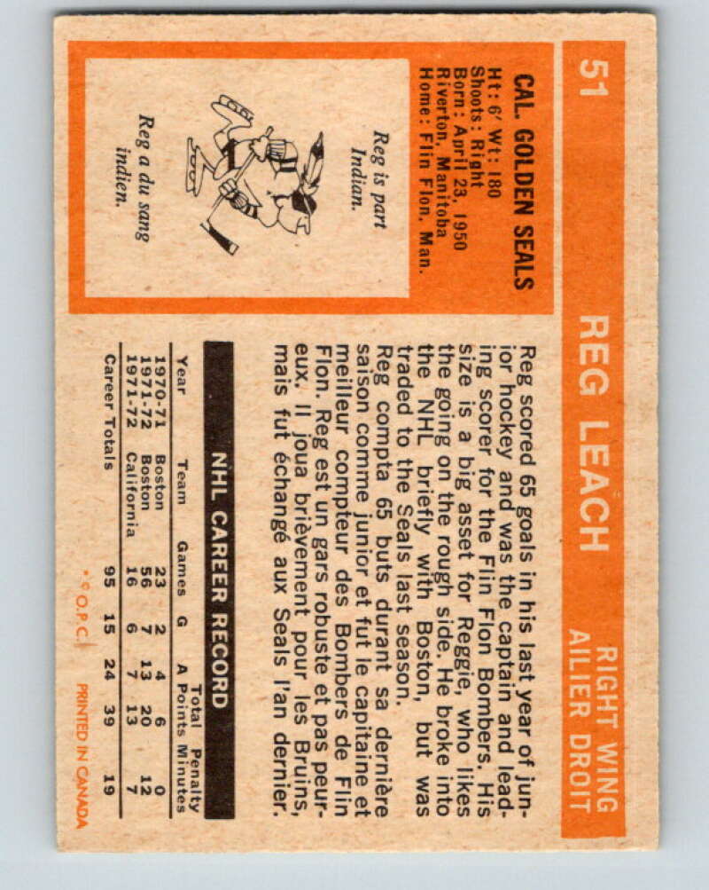 1972-73 O-Pee-Chee #51 Reggie Leach California Golden Seals V3447