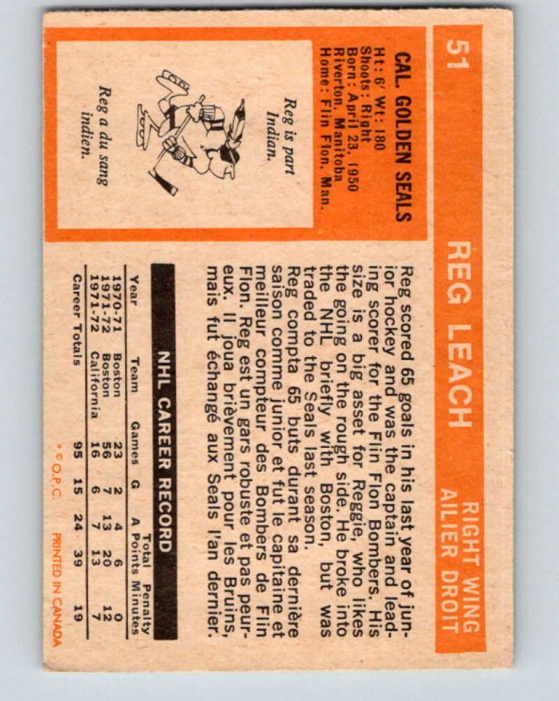 1972-73 O-Pee-Chee #51 Reggie Leach California Golden Seals V3448
