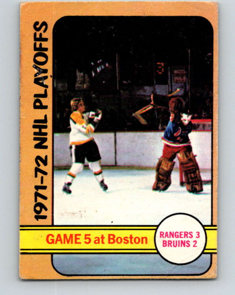 1972-73 O-Pee-Chee #54 Playoff Game 5 New York Rangers/Boston Bruins V3467
